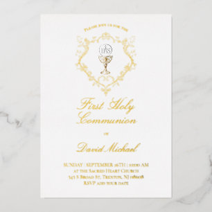 Invitation En Aluminium calice de première communion catholique blason