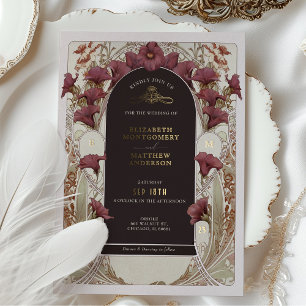 Invitation En Aluminium Calla Lily Noir Violet Art Nouveau Mariage Mucha
