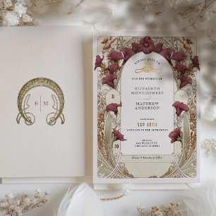 Invitation En Aluminium Calla Lily Violet Noir Art Nouveau Mariage Mucha