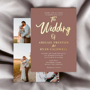 Invitation En Aluminium Calligraphie au pinceau 4 Photo Mariage Marron