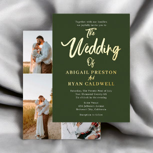 Invitation En Aluminium Calligraphie au Pinceau 4 Photo Mariage Minimalist