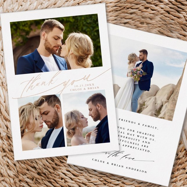 Invitation En Aluminium Calligraphie Boho Moderne 4 Photo Mariage Remercie (Front & Back)