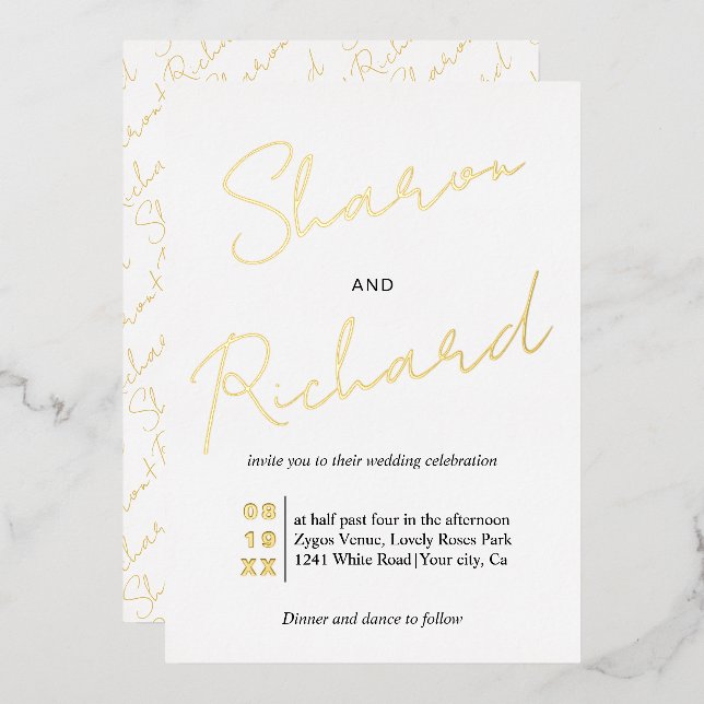 Invitation En Aluminium Calligraphie de script moderne or mariage (Recto/Verso)