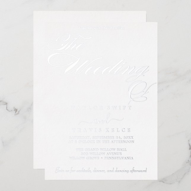 Invitation En Aluminium Calligraphie délicate sur papier d'argent | Le mar (Recto/Verso)