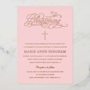 Invitation En Aluminium Calligraphie élégante Baptême Rose poudrée