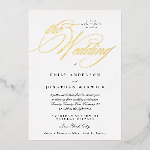 Invitation En Aluminium Calligraphie Élégante Formel Smoking Le Mariage Or