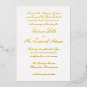 Invitation En Aluminium Calligraphie élégante Mariage Formel Or