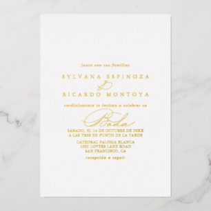 Invitation En Aluminium Calligraphie espagnole de mariage or élégante et s