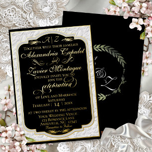 Invitation En Aluminium Calligraphie Faux Gaufrage Élégante - Noir/Blanc