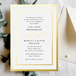 Invitation En Aluminium Calligraphie formelle noir et blanc mariage à feui