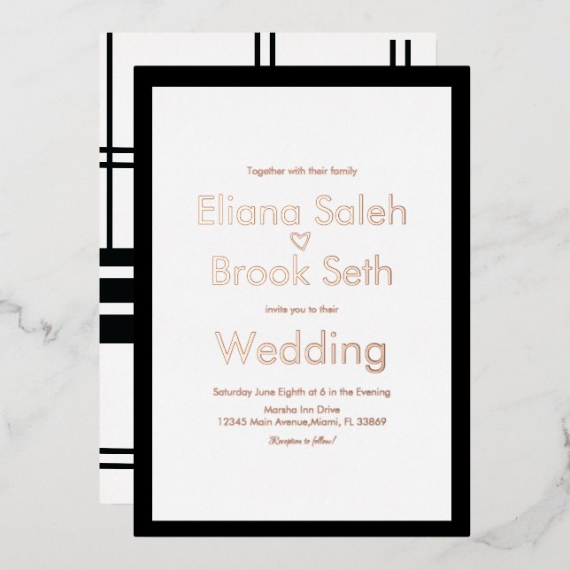 Invitation En Aluminium Calligraphie Lignes cardiaques Mariage moderne pre (Recto/Verso)