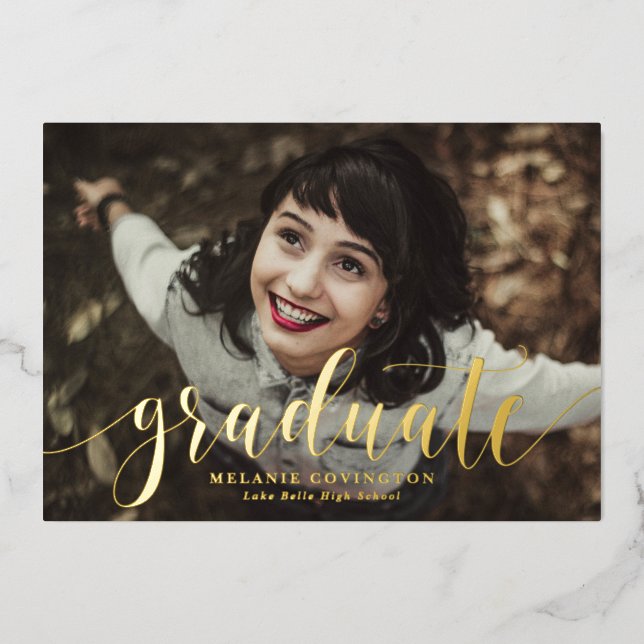 Invitation En Aluminium Calligraphie lunaire Parti de graduation photo (Recto)