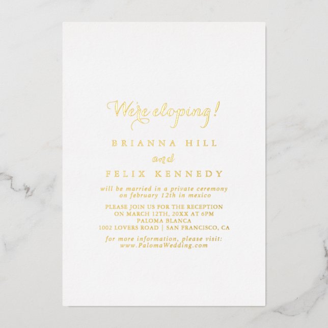 Invitation En Aluminium Calligraphie moderne Elopeption or (Recto)