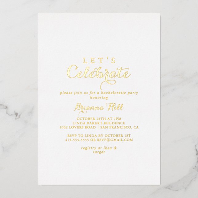 Invitation En Aluminium Calligraphie moderne Fête de célébration Or   (Recto)