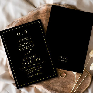Invitation En Aluminium Calligraphie Moderne Minimaliste Mariage Noir Blan