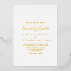Invitation En Aluminium Calligraphie moderne Nuestra Boda Mariage Or