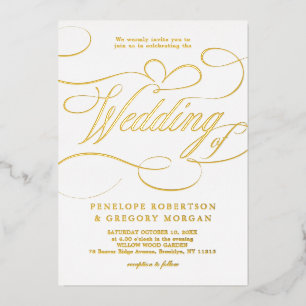 Invitation En Aluminium Calligraphie moderne or intemporel et mariage blan
