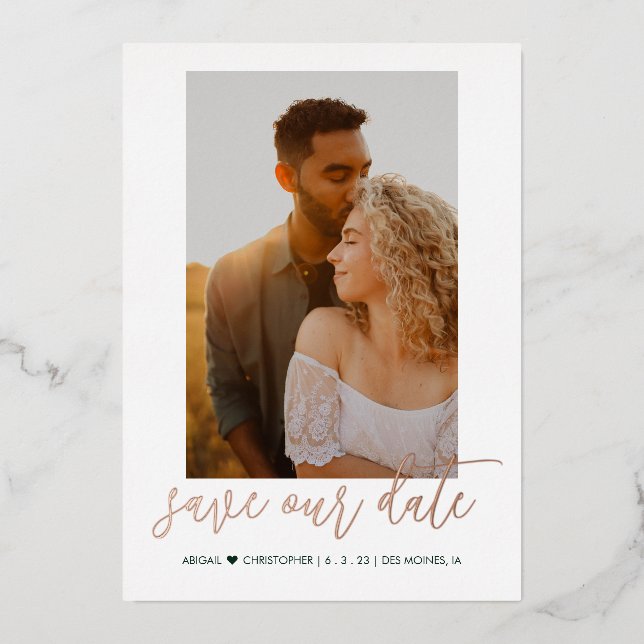 Invitation En Aluminium Calligraphie moderne Photo Enregistrer les dates e (Recto)