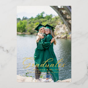 Invitation En Aluminium Calligraphie moderne Photo Twin Graduation