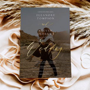 Invitation En Aluminium Calligraphie noir blanc 2 photo minimaliste mariag