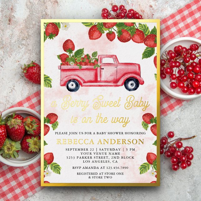 Invitation En Aluminium Camion de fraise mignonne Berry Baby shower doux O (Créateur téléchargé)