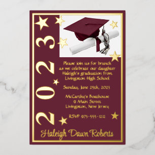 Invitation En Aluminium Cap, Diplôme et Étoiles, Marron et Blanc Diplômé