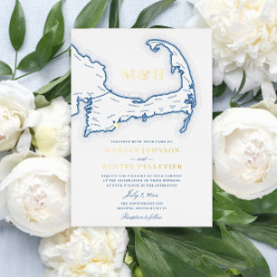 Invitation En Aluminium Cape Cod Mariage Elegant Marine et Or