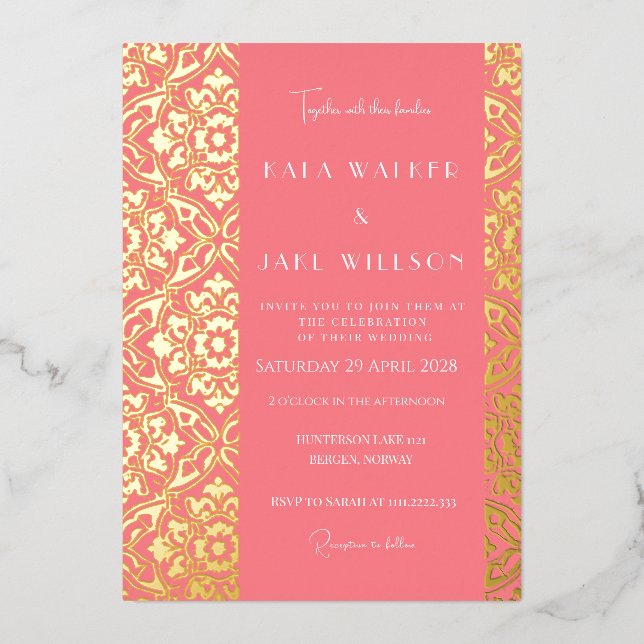 Invitation En Aluminium Carreaux italiens sophistiqués rose (solides) (Recto)