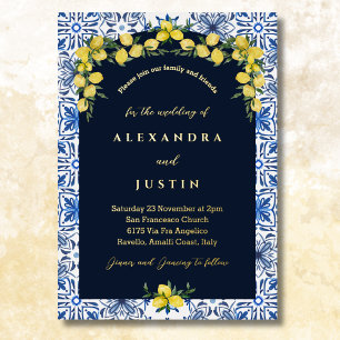 Invitation En Aluminium Carrelage bleu citron italien Méditerranéen Mariag