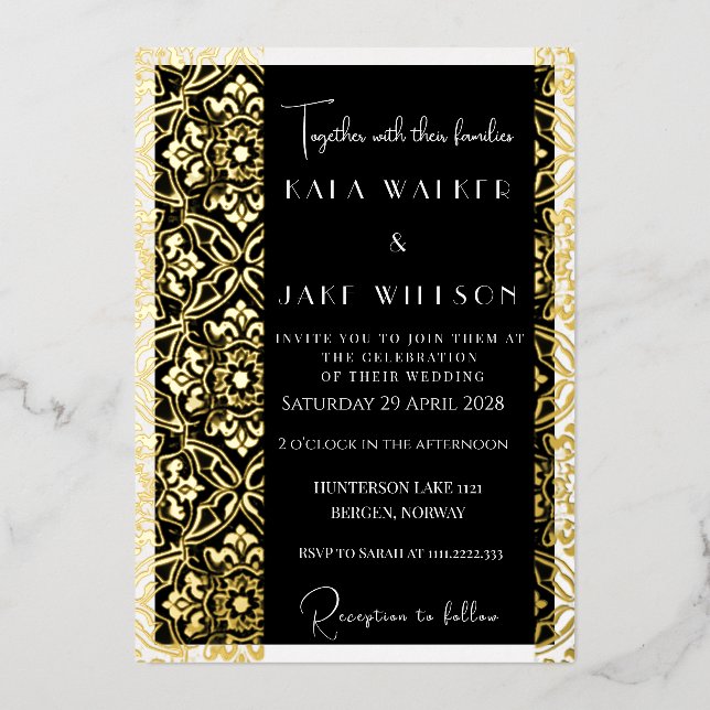 Invitation En Aluminium Carrelage italien noir et blanc (Retro-Dotted) (Recto)