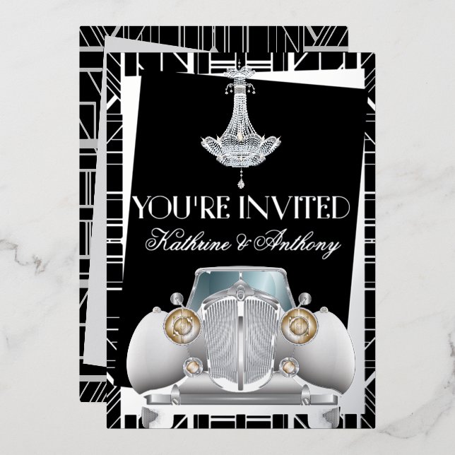 Invitation En Aluminium Carton d'invitation classique Gatsby Deco argenté  (Recto/Verso)