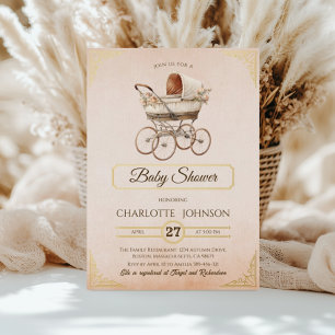 Invitation En Aluminium Carton d'invitation de baby shower Luxe Vintage à 