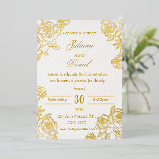 Invitation En Aluminium Carton d'invitation de mariage floral or élégant