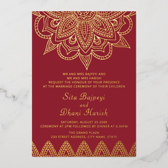 Invitation En Aluminium Carton d'invitation de mariage indien à feuilles d (Recto)