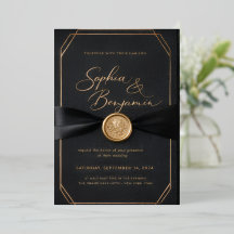 Carton d'invitation de mariage luxe noir et or