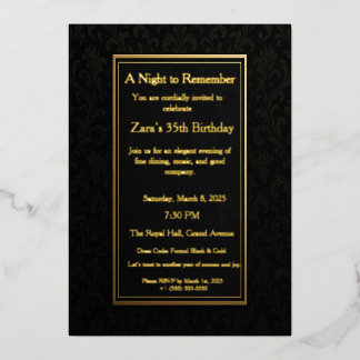 Invitation En Aluminium Carton d'invitation élégant noir et or à motif de 