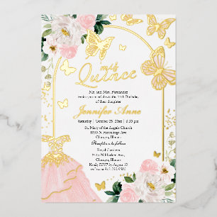Invitation En Aluminium Cartons d'invitation Quince papillon Floral rose