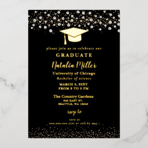 Invitation En Aluminium Casquette de la graduation d'or noir Foil Invitat