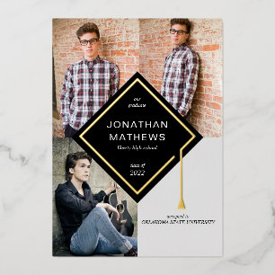 Invitation En Aluminium Casquette photo Black Gold moderne