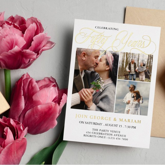Invitation En Aluminium Célébration d'anniversaire de mariage 50 ans Or (Créateur téléchargé)