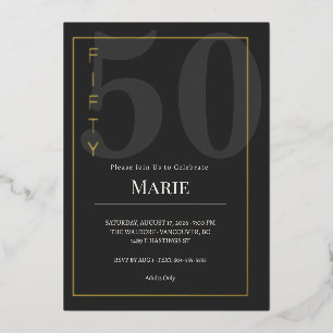 Invitation En Aluminium Célébration d'anniversaire Fifty/50ème Noir & Or