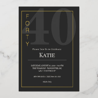 Invitation En Aluminium Célébration d'anniversaire Quarante/40ème Noir & O