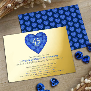 Invitation En Aluminium Célébration de 45 ans de mariage cœur bleu saphir