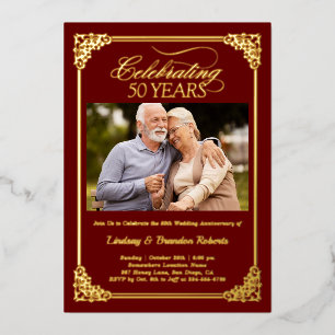 Invitation En Aluminium Célébration de 50 ans de mariage en or Photo