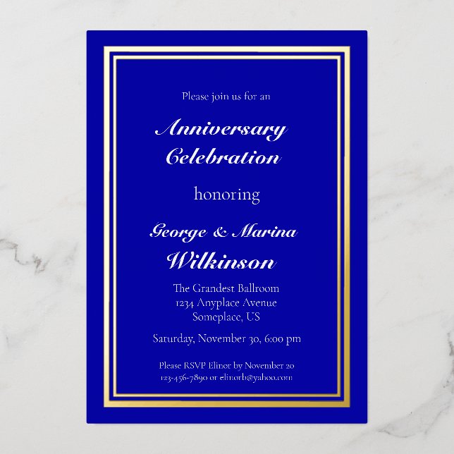 Invitation En Aluminium Célébration de l'anniversaire du mariage 50e bleu (Recto)