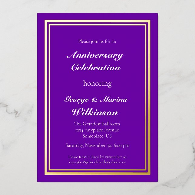 Invitation En Aluminium Célébration de l'anniversaire du mariage 50e viole (Recto)