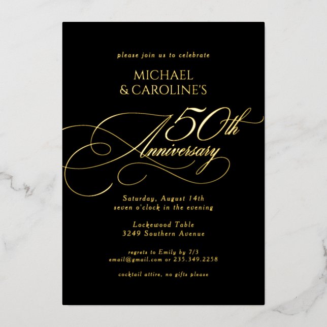Invitation En Aluminium Célébration de Mariage Élégant Classique 50 Ans (Recto)