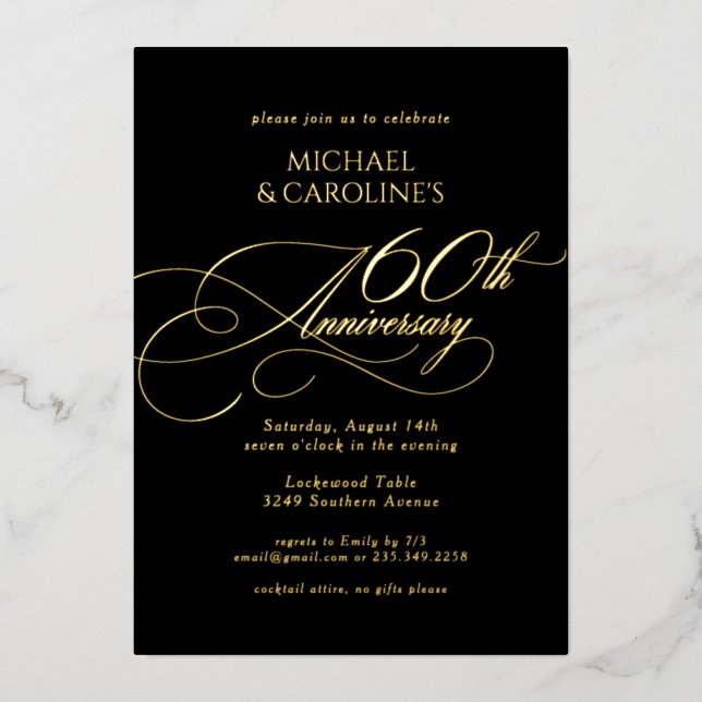 Invitation En Aluminium Célébration de Mariage Élégant Classique 60 Ans (Recto)