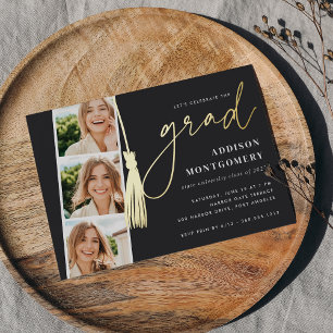 Invitation En Aluminium Cendre   Gold Tassel Photo Strip Graduation Party