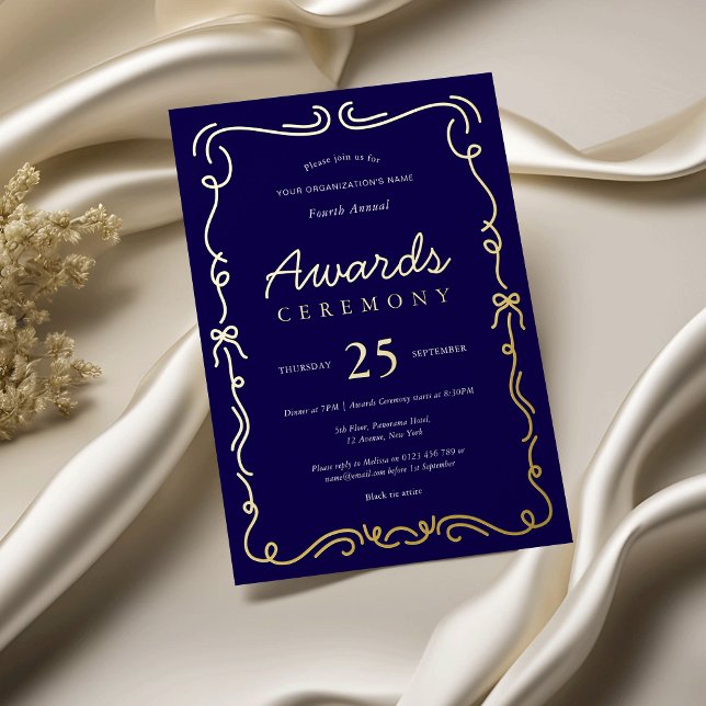Invitation En Aluminium Cérémonie de remise des prix d'affaires Elegant Na (Professional awards ceremony business invitation in navy blue and real gold foil)